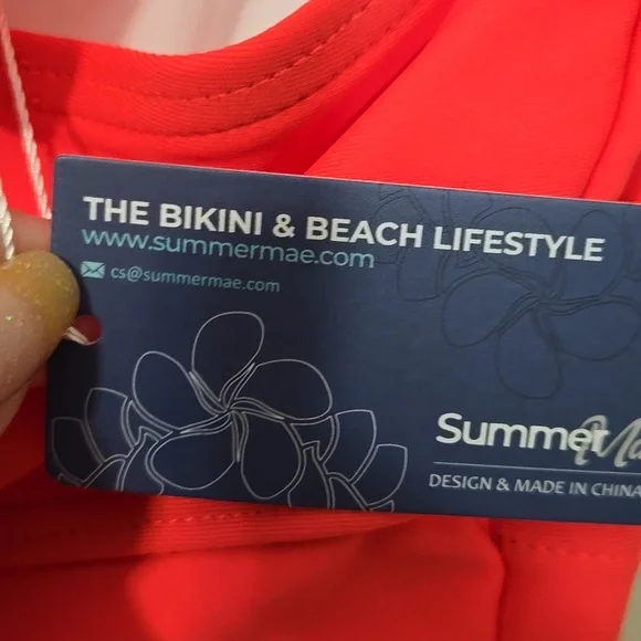 SummerMae Ruffled V-Neck Swimsuit in Bright Coral SIZE L NWT - Picture 3 of 5